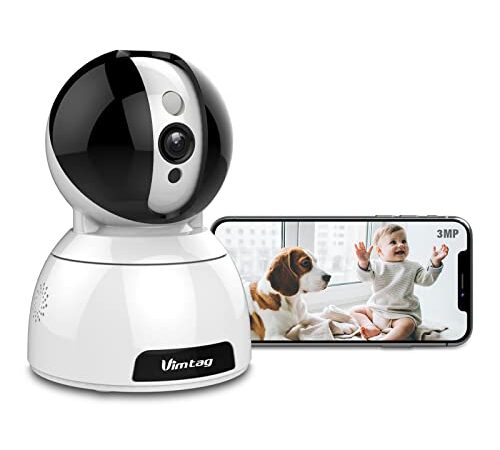 3MP HD Caméra Surveillance WiFi, Vimtag Camera IP Intérieur avec 10m Vision Nocturne, Détection de Mouvement, 2.4Ghz WiFi Caméra Bébé/Animaux avec Audio Bidirectionnel, 360° Pan/Tilt - Alexa