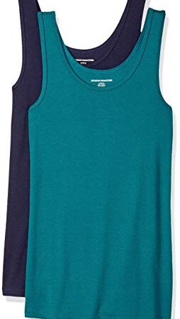 Amazon Essentials - Lot de 2 débardeurs coupe ajustée, pour femmes, Vert (Dark Green/Navy), US L (EU L - XL)