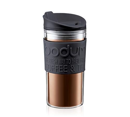 Bodum - 11103-01S - Mug de voyage isotherme en plastique, couvercle à clapet - 0.35 l - Noir