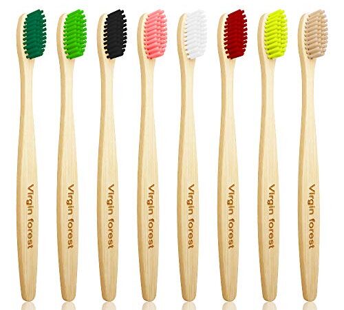 Brosse a Dent Bambou, Lot de 8 Brosse à Dent Écologique, à Poils Doux Moyens Brosses à Dents, Biodégradable Végétalien Naturel Bois Brosses à Dents (8 Couleurs)