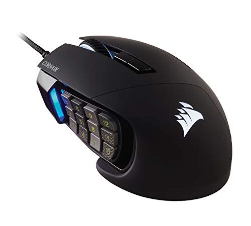 Corsair Scimitar ELITE RGB Optique MOBA/MMO Souris Gaming (18 000 DPI Optique Capteur, 17 Boutons Programmables, Rétroéclairage RGB Dynamique sur Quatre Zones, Forme Profilée) Noir