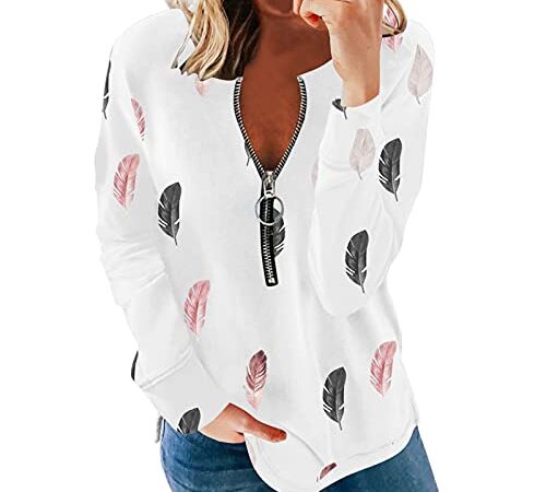 Dasongff Sweatshirt Femme sans Capuche Zippé Tee Shirt Femmes Manches Longues Chemisier Dames Chic et Élégant Grande Taille Sweat-Shirt Pas Cher Mode Décontractée Pull Tunique Tops Confort