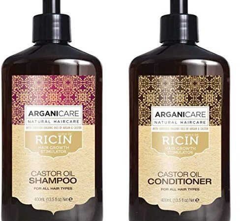 Duo Arganicare Shampooing accélérateur de croissance à l’huile de ricin Bio. 400ml + Arganicare Après shampooing Reconstructeur à l’huile de ricin Bio 400ml (Set de 2 Produits)