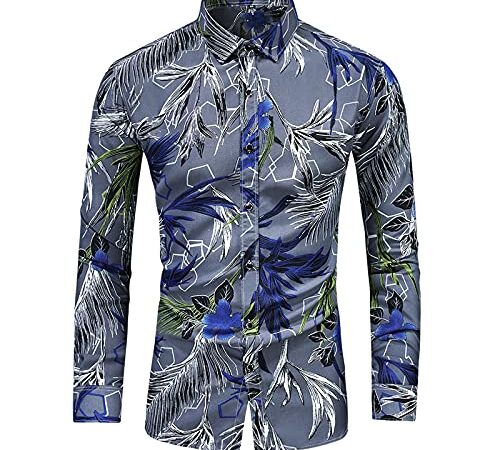 Générique Funky Chemise Hawaienne Homme Coupe Droite Manches Courtes Shirt de Plage d'été Chemise à Imprimé Floral Pour Hommes Cardigan à Col Carré Chemise DéContractéE à Manches Longues