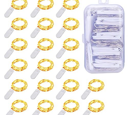 Guirlande Lumineuse à Piles (Inclus) Lot de 20 Étanche Fil en Cuivre 1m avec 10 LEDs Blanc Chaud pour Décoration Anniversaire, Fête, Mariage, Soirée,Noël, Jardin, Terrasse, Pelouse