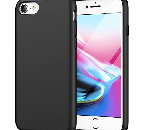 JETech Coque Silicone pour iPhone SE 3/2 (modèle 2022/2020), iPhone 8/7, Protection Complète du Corps au Toucher Soyeux, Doublure Douce en Tissu Microfibre (Noir)