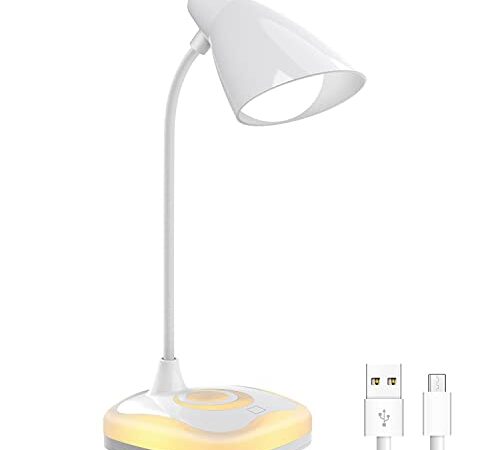 Lampe de Bureau, Lampes de Bureau USB Rechargeable Cou Flexible, Protection des Yeux, 3 Niveaux de Luminosité avec Contrôle Tactile, Lampe de Table pour Ecrit, Lire Lampe de chevet