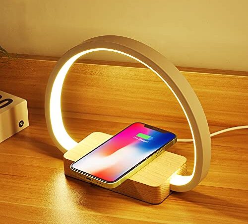 Lampe de Chevet Chargeur sans Fil, Lampe de Table Tactile avec Port USB, Lampe de Bureau LED avec 3 Niveaux de Luminosié et Gradation Continue pour Lecture, le Chevet, la Chambre, le Salon, le Bureau