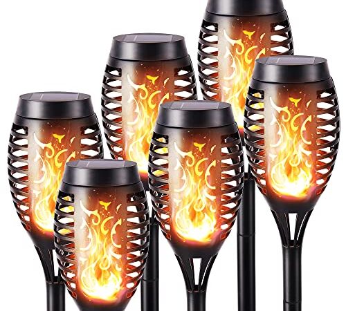 Lumières Flamme Solaire Exterieure - Geemoo 6 Pack Etanche Lampe Torche Solaire, Lampe Solaire Flamme Vacillante pour Décor, Jardin, Patio, Chemins, Pelouse