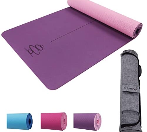 MAHUVA – Tapis de Yoga Fitness Sport – Confortable idéal Relaxation Pilates Musculation – Sac de transport OFFERT pour voyages intérieur ou plein air – Léger et antidérapant Recyclable Non toxique