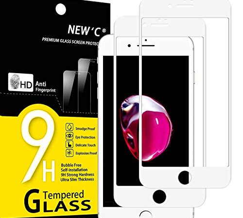 NEW'C Lot de 2, Verre Trempé pour iPhone 7 et iPhone 8 et iPhone SE 2020 (4.7) Integral Couverture Complète Film Protection écran en Blanc Anti Rayures Ultra résistant dureté 9H