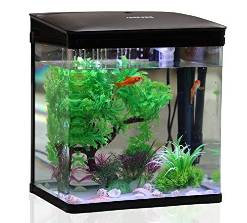 Nobleza - 7L Petit Aquarium Complet avec Système de Filtration Intégré et Éclairage LED, Noir, Aquariums d'Entrée de Gamme pour Les Débutants