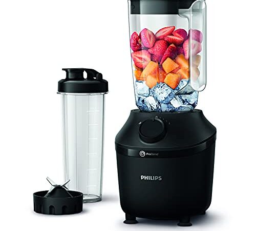 Philips Blender, 450 Watts, Technologie Problend, Réservoir En Plastique De 1,9 Litre, Avec Gourde, Noir, HR2041/41