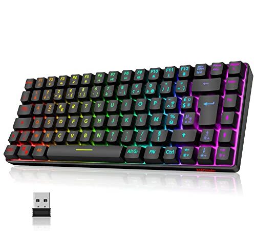 RedThunder K84 80% Clavier sans Fil Gamer AZERTY FRANÇAIS, Batterie Rechargeable, Rétroéclairage RVB, Anti-ghosting, Waterproof + Clavier Gamer Ergonomique au Sensation mécanique pour PC Mac PS5 Xbox