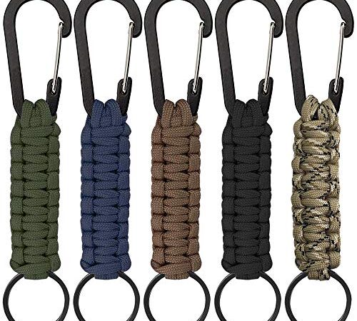 SENHAI Lot de 5 Porte-clés en paracorde avec Mousqueton, lanière tressée pour clés, Couteau, Lampe de Poche, Camping, randonnée, Sac à Dos pour Homme et Femme, 5 Couleurs