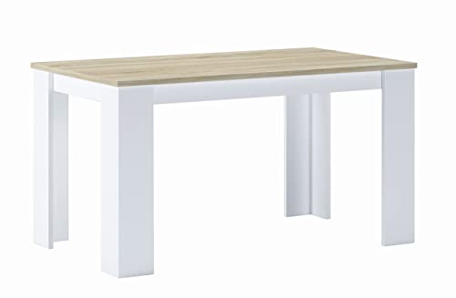 Skraut Home - Table de salle à manger et séjour, 140 cm rectangulaire, chêne clair et blanc, mesures : 80 L x 138 Longueur 75 cm Hauteur jusqu'à 6 personnes