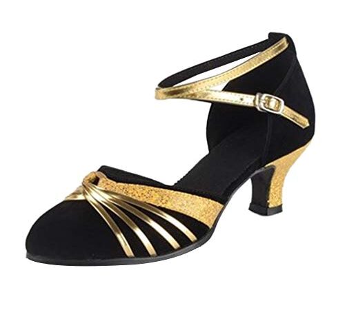 Souliers de Danse Latine pour Femmes - Salsa Fermé Toe Party Salle de Bal Tour Claquettes Tango Contemporain (Noir, 38 Taille EU Fabricant 39)