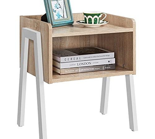 Yaheetech Table de Chevet en Bois Table de Nuit Industriel Empilable Style Vintage avec Compartiment Ouvert Table d'Appoint pour Chambre Salon Couloir Bureau 46 x 35 x 52,5 cm 591654 Light Oak