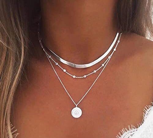 Yean Collier en plusieurs parties avec pendentif en forme de pièce de monnaie - Bijou bohème pour femme et fille