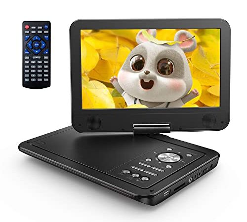 YOTON Lecteur DVD Portable 12,5" Avec Écran Pvotant HD 10,5" Avec Chargeur de Voiture, Bloc D'alimentation, Prise en Charge de 6 Heures de Batterie Intégrée et Carte USB/SD/TV
