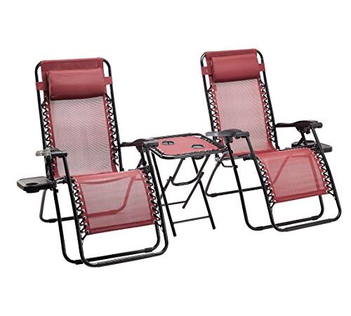 Amazon Basics Lot de 2 Fauteuils Relax Pliants avec Table d’appoint, Rouge