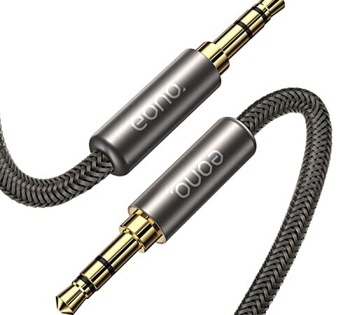 Amazon Brand - Eono Câble Jack Audio, 2M Aux Câble Auxiliaire Stéréo 3.5mm, Plaqué Or Câble Audio Stéréo en Nylon pour iPhone, iPod, iPad, Voiture, Casque, Autoradio, Smartphones, MP3