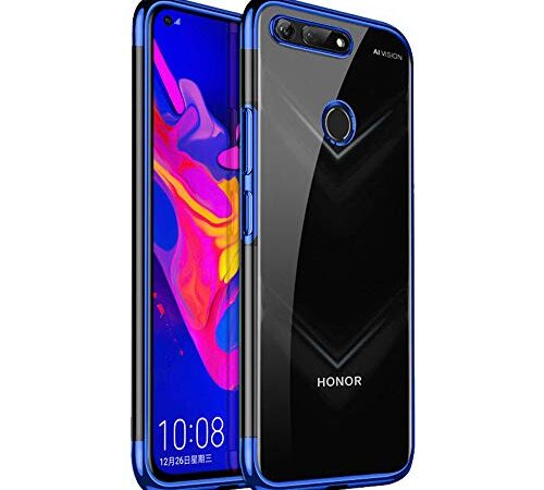 BLUGUL Coque pour Honor View 20, Electroplating Coloring, Ultra Mince TPU Silicone, Crystal Clear Transparent Housses pour Huawei Honor View 20 Bleu