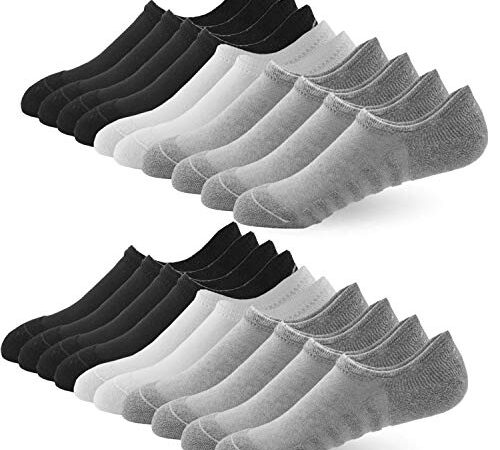 Budermmy Lot de 6 ou 10 paires Chaussettes Basses pour Femme Chaussette Hommes Invisible Socquettes Antiglisse de Sport en Coton (A-Mixte 10 paires, 40-44)