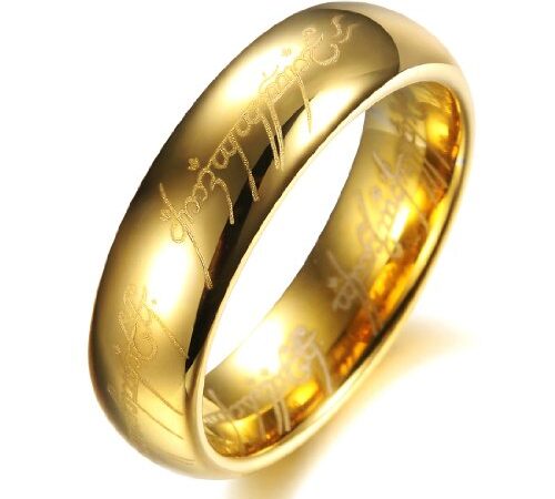 Couple Pur Carbure De Tungstène Plaqué Or 18K Seigneur des Anneaux avec La Bible Gravé Couple Bague De Mariage, Hommes, Taille 72