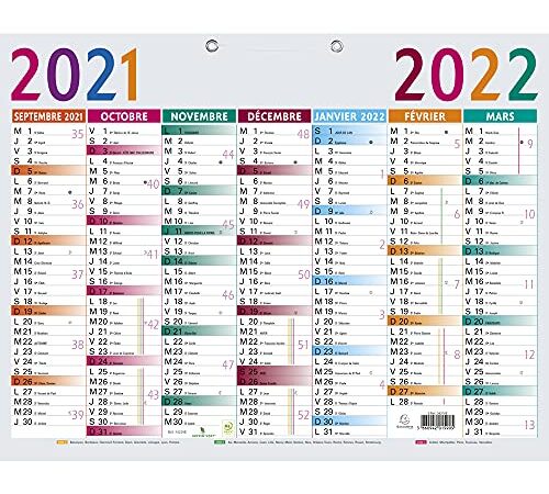 Exacompta - 34210E - Calendrier multicolore - 43 cm x 33,5 cm - Septembre 2022 à Septembre 2023 - Perforations pour fixer au mur - Semaine numérotée - Ecriture facile