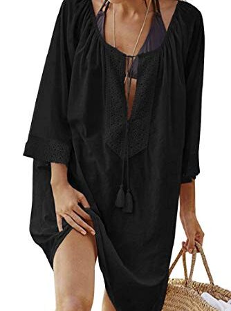 heekpek Femme Robe de Plage Grande Taille Paréo Sarong Cache Maillot Chemisiers Cache-Maillots de Bain avec Floral Dentelle Crochet Robe de Plage,Noir,Taille unique