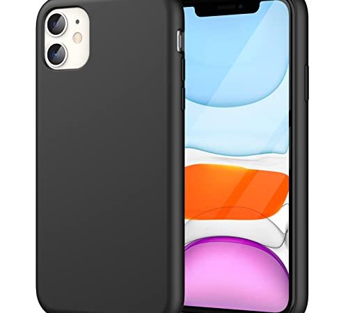 JETech Coque en Silicone pour iPhone 11 (2019), 6,1-Pouces, Étui de Protection Complète du Corps au Toucher Soyeux, Housse Doublure Douce en Tissu Microfibre, Anti-Chocs (Noir)