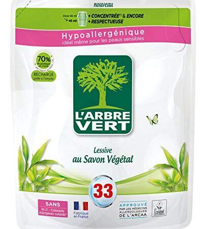 L'ARBRE VERT L'arbre vert - recharge lessive 1.5l savon vegetale - 33 lavages - Le bidon de 1,5l