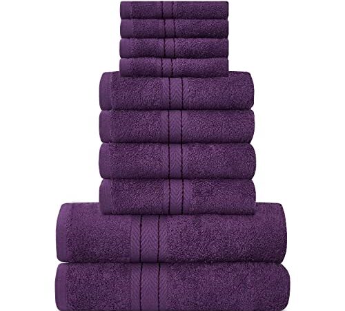 Lions Ensemble de Serviettes familiales – 100 % Coton égyptien, 4 x Visage, 4 x Mains, 2 x Serviettes de Bain, de qualité supérieure, très absorbantes, lavables en Machine, Violet 544746 Standard