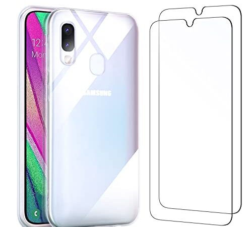 NEW'C Coque pour Samsung Galaxy A40 Haute Transparente Silicone en Gel TPU Souple et 2 × Verre trempé Film Protection écran pour Samsung Galaxy A40 - Anti Rayures