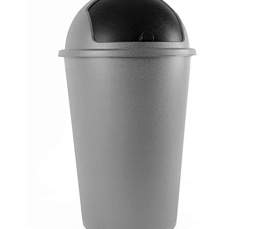 Poubelle corbeille 50 litres Push Can Gris Argent - couvercle basculant - 68X 40cm - Maison cuisine déchets