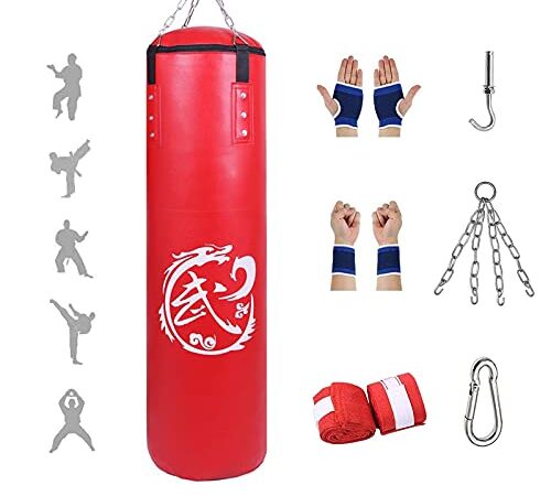 Sac de Boxe Frappe Adulte - Cuir PU de Haute Qualité, Lourd Equipement d'Entraînement MMA Muay Thai Kickboxing, pour Entraînement de Fitness (sans Sables Rempli)