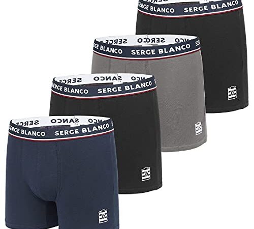 Serge Blanco Caleçon Homme Coton, Boxer Homme, Respirant, Agréable (Lot de 4), Multicolore, Large