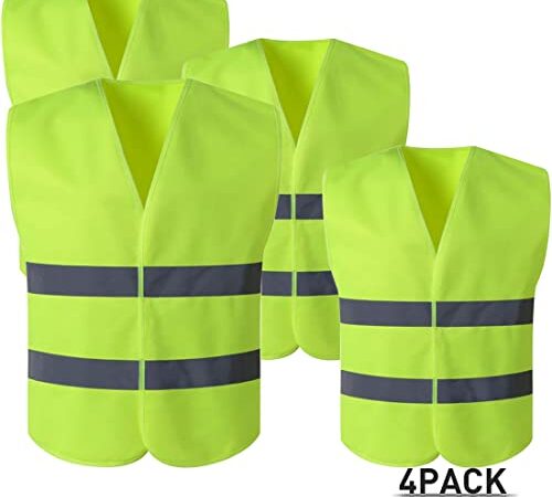 superpow Gilet Jaune Voiture Gilet de sécurité Réfléchissant 【4 pièces】 Gilet réfléchissant de Haute visibilité avec Velcro-Gilet Jaune Velo Gilet Fluo Respirant EN20471 Conforme à la Norme-(XXXXL)