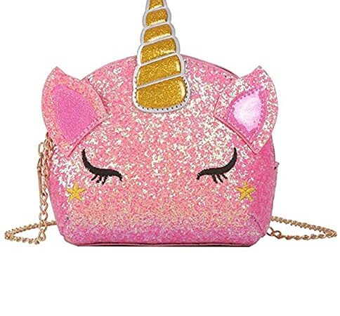 TXVSO Petite Glitter Licorne Mignonne Bandoulière Sac À Main Portefeuille Sac À Bandoulière Sac À Main Fermeture À Glissière pour Filles Ados Femmes, Rose