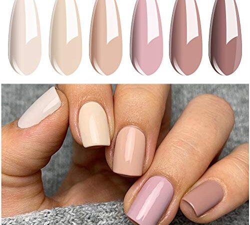 Vishine Vernis Semi Permanent, 6 Couleurs Série Nude Nu, Vernis à Ongles Gel Soak Off UV LED Manucure Cadeau Kit, 8ml