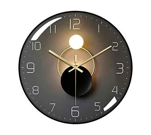 Relogeuhr Moderne Horloge Murale Silencieuse,Pendule Murale de 30 cm de Diamètre, Horloge Murale Ronde Numérique à Quartz, Adaptée au Salon, au Bureau, à la Chambre à Coucher, à la Cuisine (Noir)