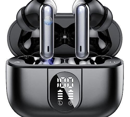 Csasan Ecouteurs Bluetooth sans Fil, Écouteurs Bluetooth 5.3 HiFi Stéréo avec 4 ENC Réduction de Bruit Mic, 40Heure Contrôle Tactile Oreillette Bluetooth avec Écran LED, Casque Bluetooth Étanche IP7