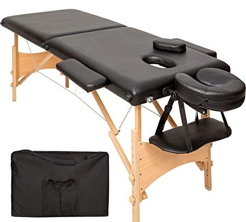 TecTake Table de Massage 2 Zones Pliante cosmetique lit de Massage Portable + Housse de Transport - diverses Couleurs au Choix - (Noir | No. 401463)
