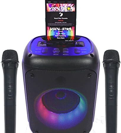 Vocal-Star VS-275 Machine de karaoké portable avec Bluetooth, effets de lumière, enregistrement de chant, rechargeable, haut-parleur 60 W et 2 micros sans fil