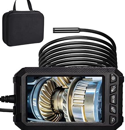 Caméra endoscopique 1080P HD Industrielle 5" Écran IPS, 8 lumières LED, 3 luminosités réglables, IP67 étanche 8 mm, Petite caméra pour égouts, câble Semi-Rigide de 5 m, Batterie 2000 mAh