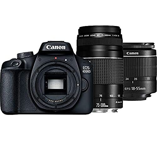 Canon EOS 4000D + 18-55 DC + 75-300 DC Boîtier d'appareil-Photo SLR 18 MP 5184 x 3456 Pixels Noir - Appareils Photos numériques ( Full HD, 436 g, Noir)