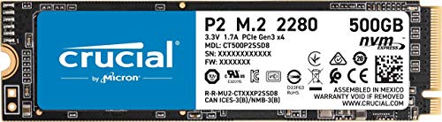 Crucial P2 CT500P2SSD8 SSD Interne 500Go, Vitesses atteignant 2400 Mo/s (3D NAND, NVMe, PCIe, M.2)