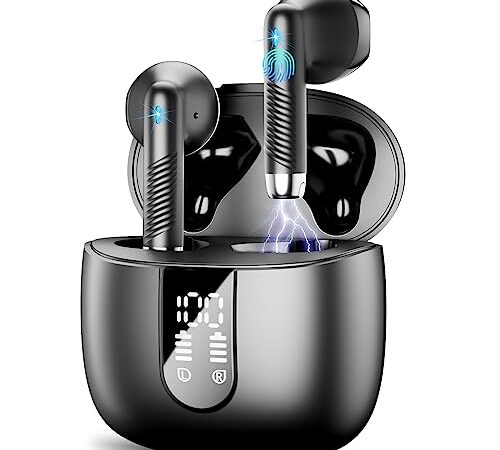 Ecouteurs Bluetooth sans Fil, 2023 Ecouteurs Bluetooth 5.3 HiFi Stéréo Mic, 40H Oreillette Bluetooth avec Écran LED, IP7 Etanche Contrôle Tactile Casque Bluetooth Intra Réduction de Bruit iOS Android