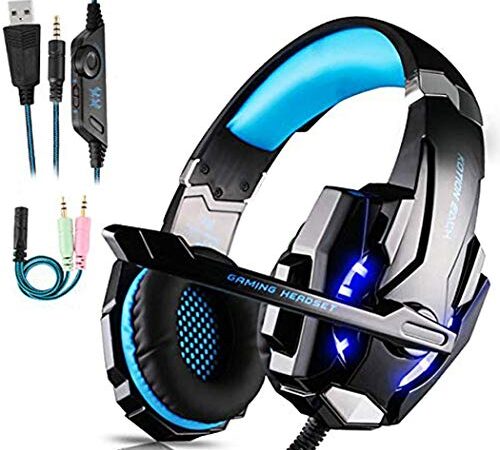 FUNINGEEK Micro Casque Gaming PS4 Switch avec Micro Anti Bruit Casque Gamer Xbox One Filaire LED Lampe Stéréo Bass Microphone Réglable avec Micro 3.5mm Jack